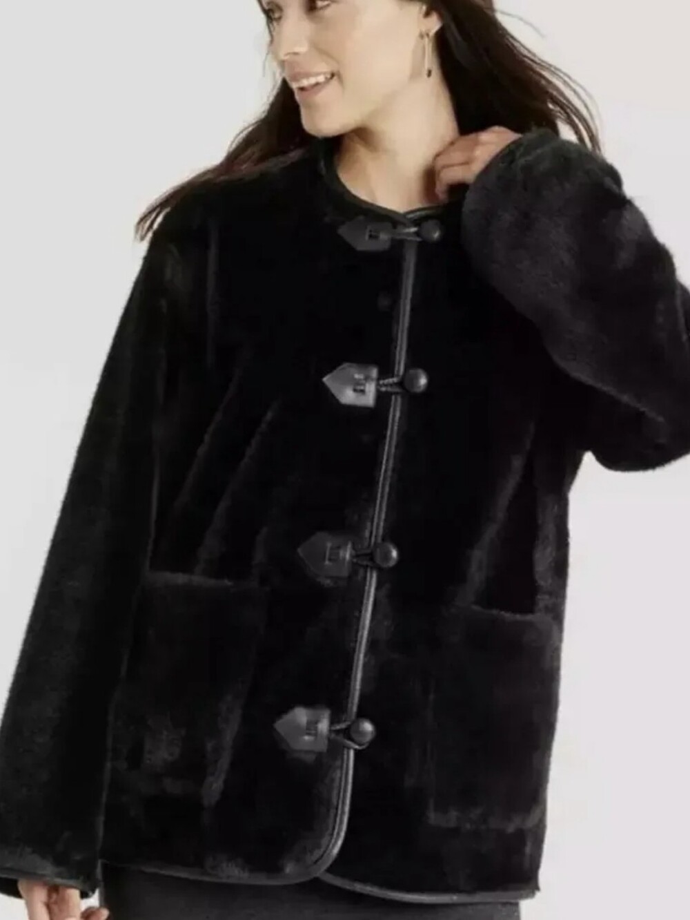 Universal Thread Black Faux Fur Toggle Teddy Jacket